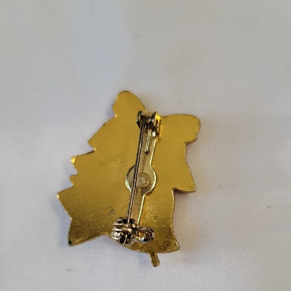 Vintage Enamel Festive Bell Brooch with Red and Gold Accents